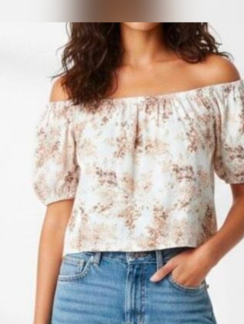 Abercrombie & Fitch  Puff-Sleeve Cream,Tan, Brown Blouse Romantic Sz XS